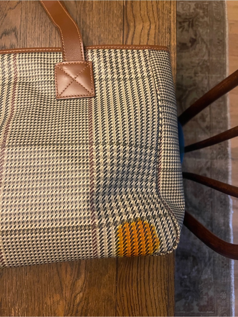 Polo by Ralph Lauren Brown Leather-Trim Houndstooth Tote - Picture 6 of 14